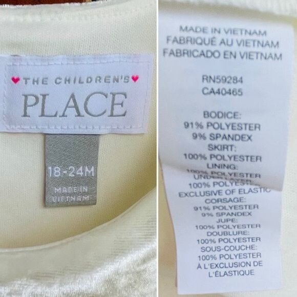 The Childrens Place Toddler Dress 18-24M Tulle Skirt and Ivory Velvet Top - Picture 8 of 10